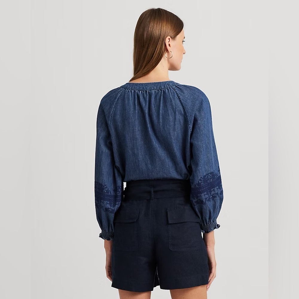 Lauren Ralph Lauren Women’s Embroidered Denim Blouse XS - Picture 2 of 3